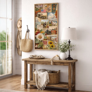 Vintage Americana Farmhouse Homestead Collage Poster