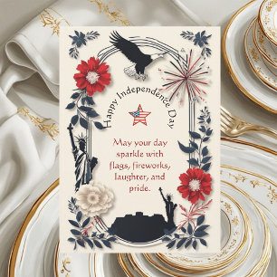 Vintage Americana Fireworks Floral Patriotic Ivory Card