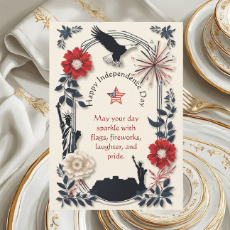 Vintage Americana Fireworks Floral Patriotic Ivory Card