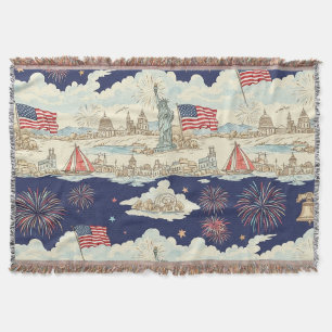 Vintage Americana Fireworks Scenic (1) Throw Blanket