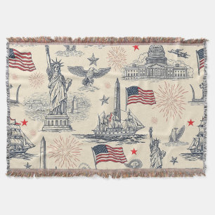 Vintage Americana Fireworks Scenic (2) Throw Blanket