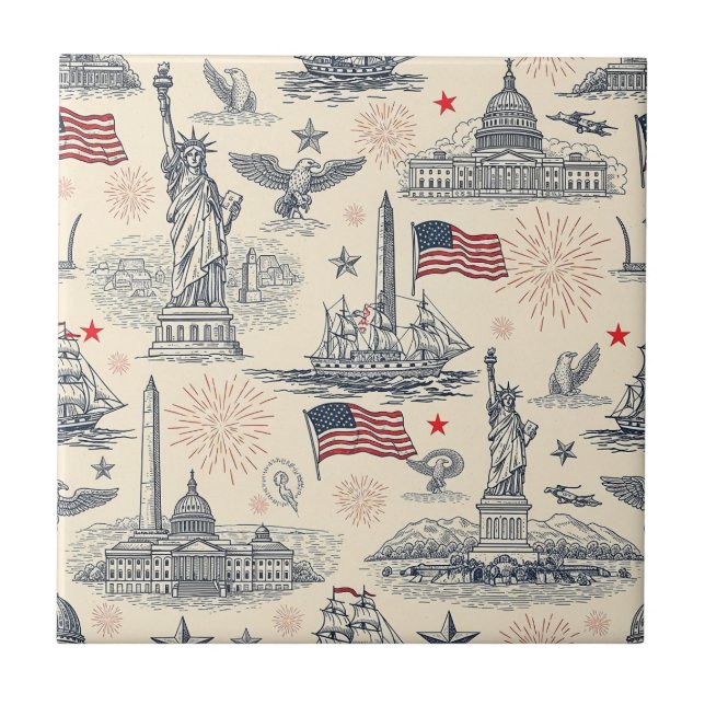 Vintage Americana Fireworks Scenic (2) Tile (Front)