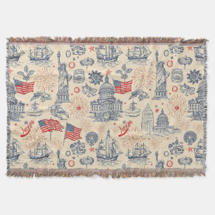 Vintage Americana Fireworks Scenic (3) Throw Blanket