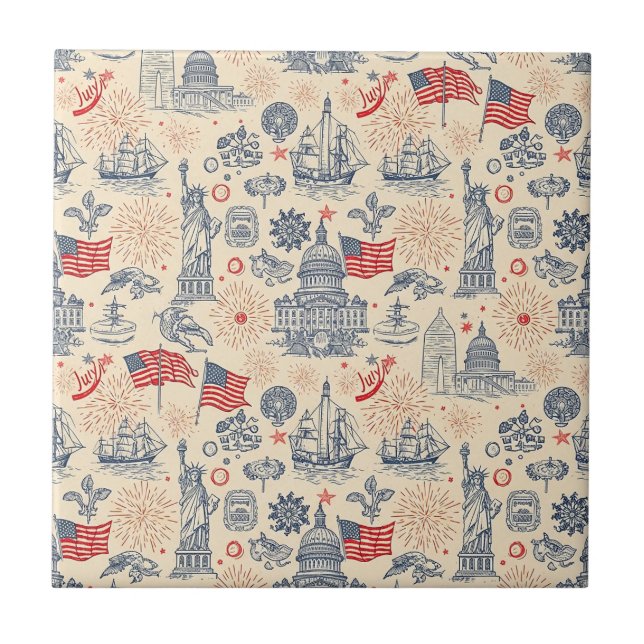 Vintage Americana Fireworks Scenic (3) Tile (Front)