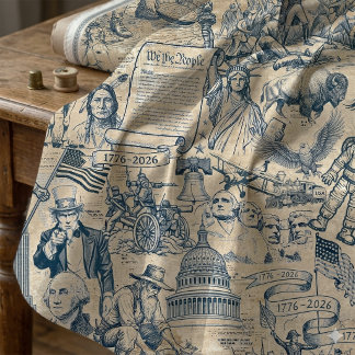 Vintage Americana Historical Collage Blue ID1308 Fabric