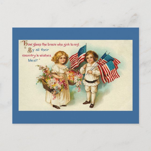 Vintage Americana Kids with Flags Postcard (Front)