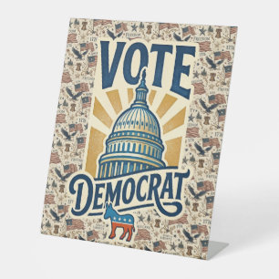 Vintage Americana Patriotic Folk Art Democrat Vote Pedestal Sign