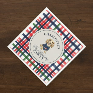 Vintage Americana Plaid Dachshund First Birthday Napkin