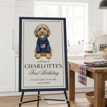 Vintage Americana Plaid Doodle Dog First Birthday