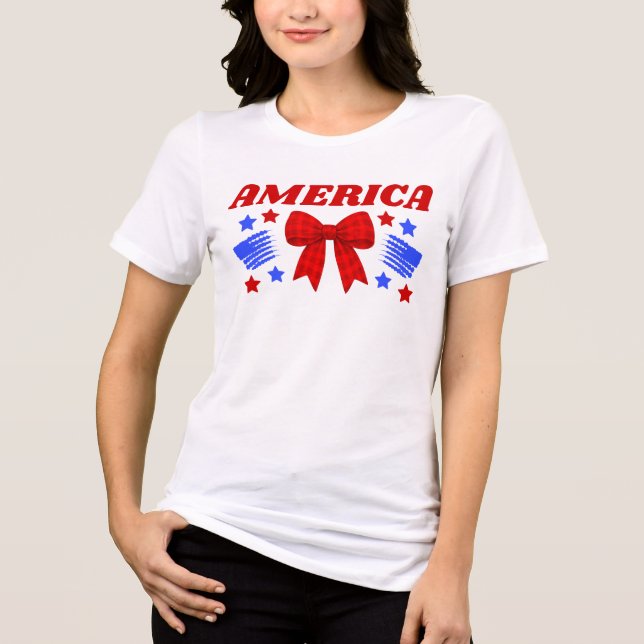 Vintage Americana Red Gingham Bow Tri-Blend Shirt (Front)