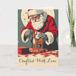 Vintage Americana   Santa Painting Reindeer Modern Holiday Card