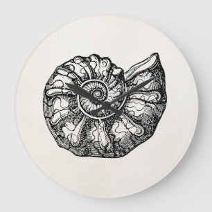 Vintage Ammonite Seashell Fossil Shell Template Large Clock
