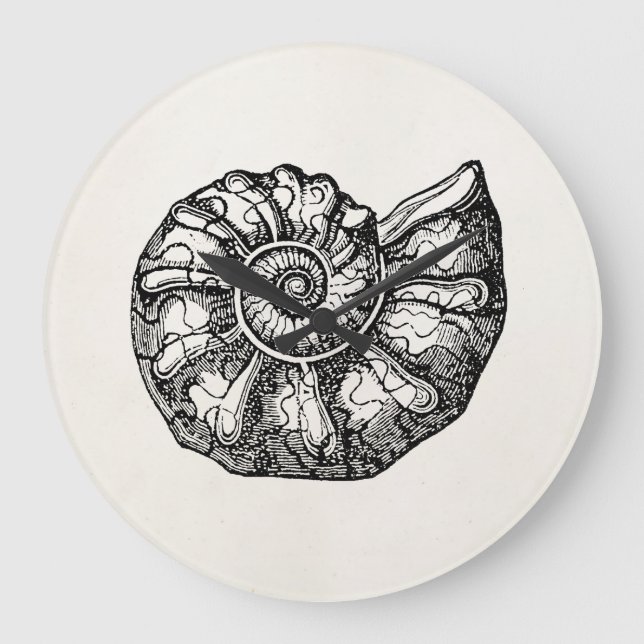 Vintage Ammonite Seashell Fossil Shell Template Large Clock (Front)