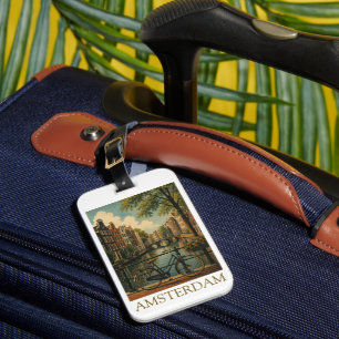 Vintage Amsterdam Canal Bicycle Retro Travel Luggage Tag