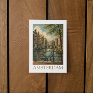 Vintage Amsterdam Canal Bicycle Retro Travel Postcard