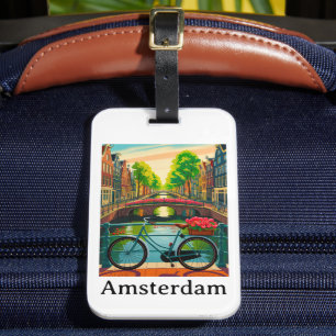 Vintage Amsterdam Holland Canal City Travel Luggage Tag