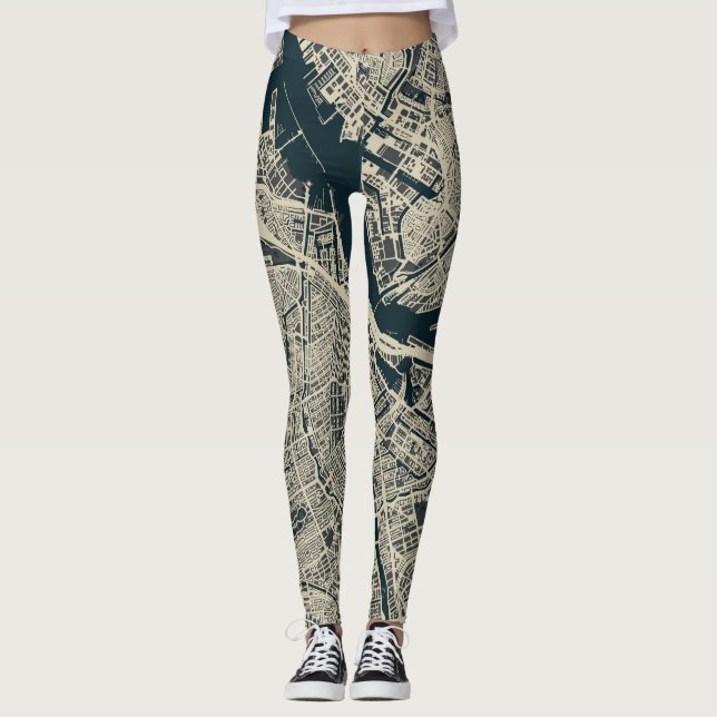 Vintage Amsterdam Map: Retro Minimalist Leggings (Front)