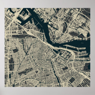 Vintage Amsterdam Map: Retro Minimalist Poster