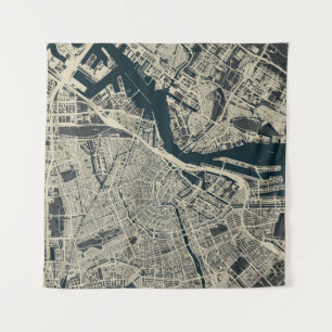 Vintage Amsterdam Map: Retro Minimalist Tapestry