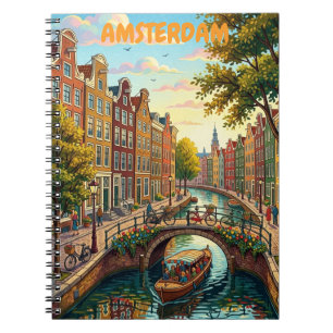 Vintage Amsterdam Netherlands - Colourful Canal Notebook