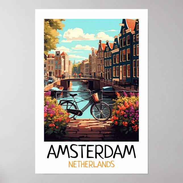 Vintage Amsterdam Netherlands Painting Poster (Front)