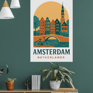 Vintage Amsterdam Netherlands Retro Travel Poster 