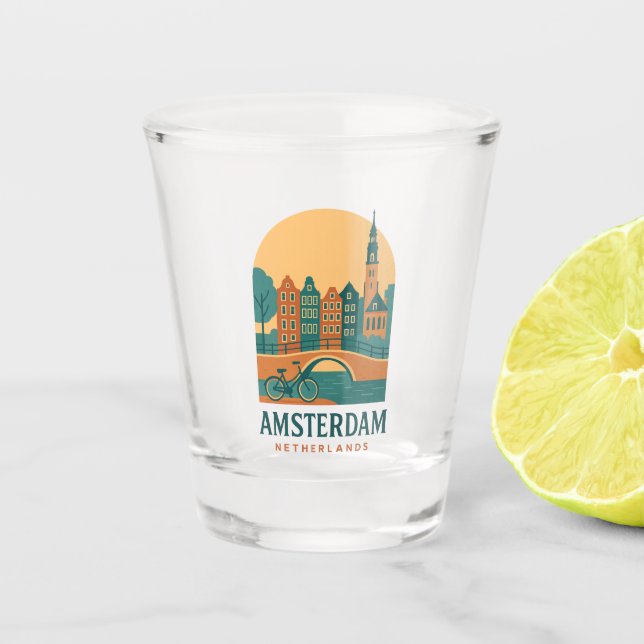 Vintage Amsterdam Netherlands Shot Glass – Retro (Front)