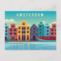 Vintage Amsterdam Netherlands Waterfront & Boat