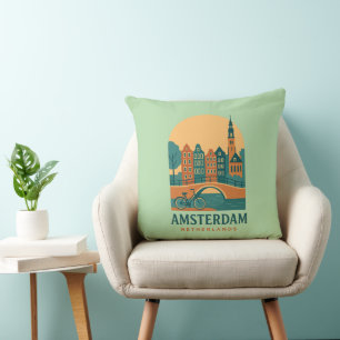 Vintage Amsterdam Pillow - Retro Netherlands Canal
