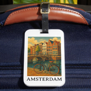 Vintage Amsterdam – Retro Travel Design Luggage Tag