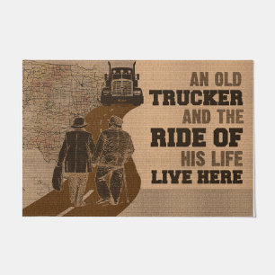 Vintage An Old Trucker And The Ride Of His Life Doormat