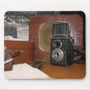 Vintage analog Camera-recorder and a retro radio Mouse Mat