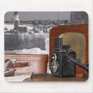 Vintage analog Camera-recorder and a retro radio Mouse Mat