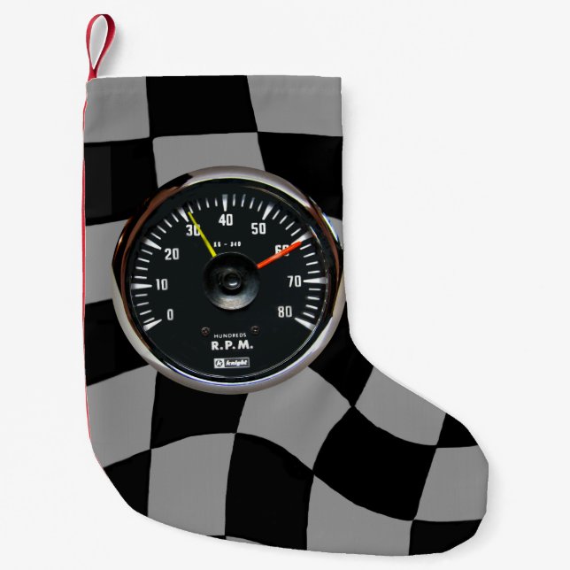 Vintage Analogue Auto Tachometer Racing Small Christmas Stocking (Front)