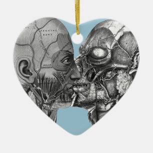 Vintage Anatomical Head kissing Ceramic Tree Decoration