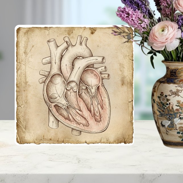 Vintage Anatomical Heart Ink Drawing Sepia Tile (Creator Uploaded)