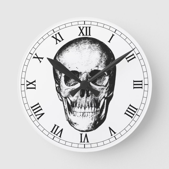 Vintage Anatomical Human Skull Illustration Round Clock (Front)