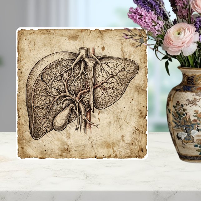 Vintage Anatomical Liver Ink Drawing Sepia Tile (Creator Uploaded)