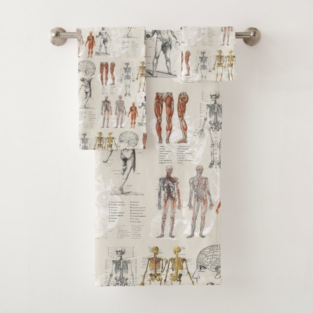 Vintage Anatomy Biology Illustrations Bath Towel Set (Insitu)