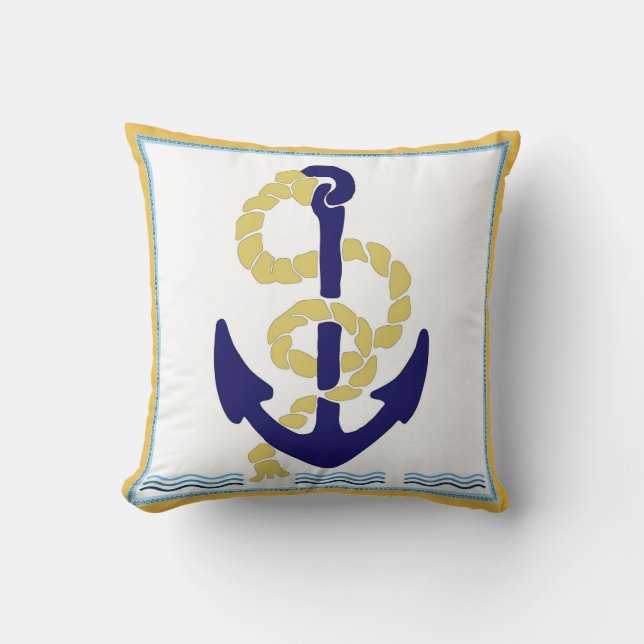 Vintage Anchor and Rope Pillow (Front)