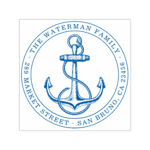 Vintage Anchor Custom Family Name & Return Address Self-inking Stamp