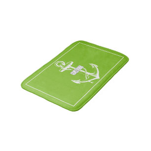 Vintage anchor frame lime green nautical bath mat