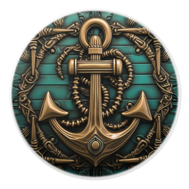 Vintage Anchor Marine Themed Ceramic Knob (Front)