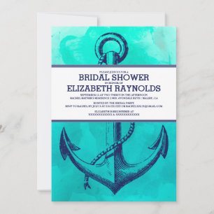 Vintage Anchor Nautical Bridal Shower Invitations