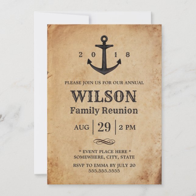 Vintage Anchor Nautical Family Reunion Invitation (Front)
