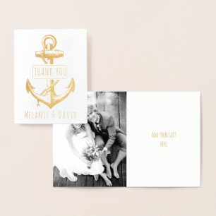 Vintage anchor nautical wedding gold foil card