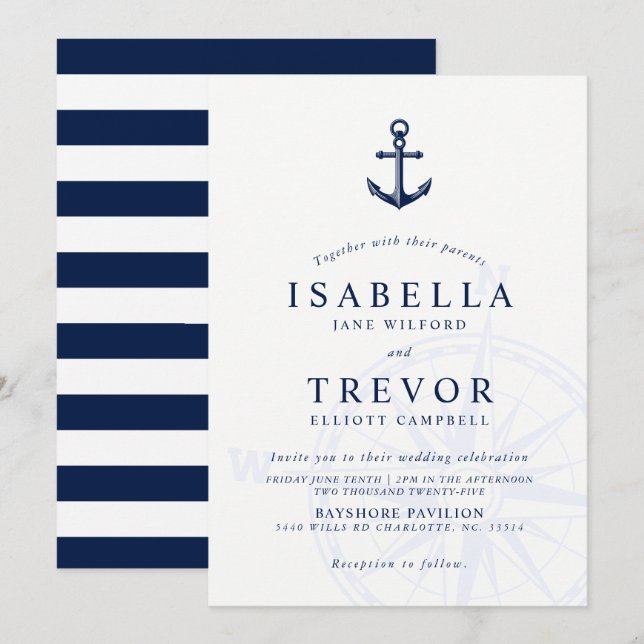 Vintage Anchor Nautical Wedding Invitation (Front/Back)