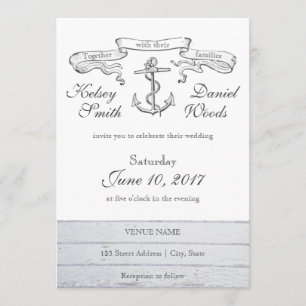 Vintage Anchor Nautical   Wedding Invitation