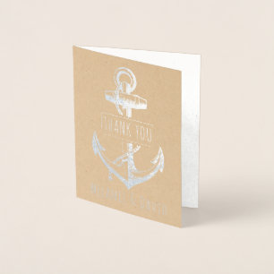 Vintage anchor nautical wedding silver foil card