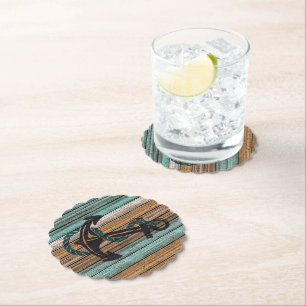 Vintage Anchor On Weathered Wooden Planks Pattern Paper Coaster